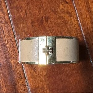Tory Burch Beige and Gold Wide Cuff Bracelet